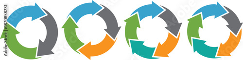 Circle arrows diagram infographic set. Circular arrows with 2-5 steps, options. Process chart, cycle diagram for business presentation, report, brochure.