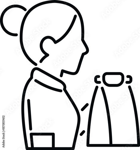 Woman shopping consumerism retail activity line icon concept