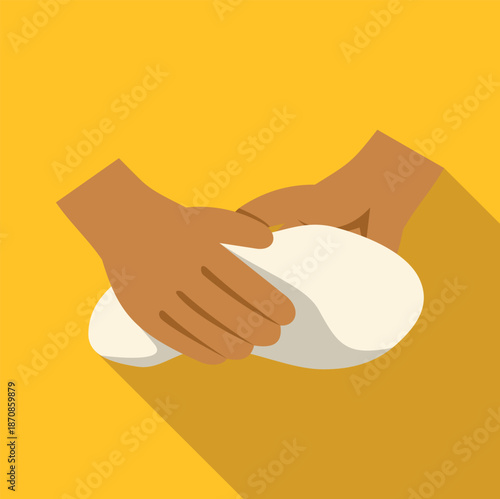 Hands forming and processing a lump of white dough for pastry crafting