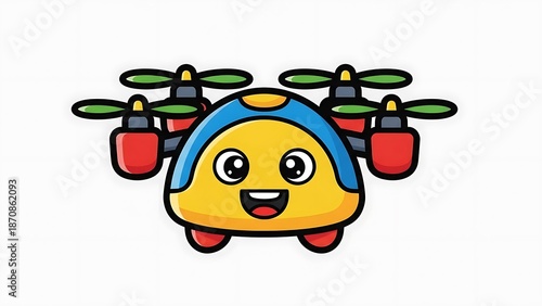 Cartoon Drone Character Flying Machine Illustration.