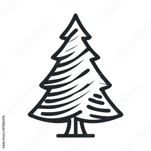 Simple black line drawing of a stylized pine tree or evergreen conifer perfect for holiday decorations winter themes and nature related graphic projects