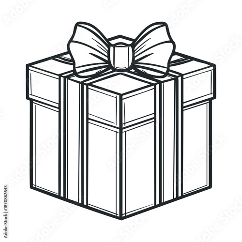 Simple line drawing of a wrapped present with a decorative bow perfect for holiday greetings party invitations and special occasion celebration announcements