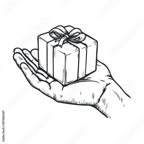 Hand holding a gift box with a ribbon, symbolizing giving and celebration for events, holidays, and expressions of appreciation or surprise.