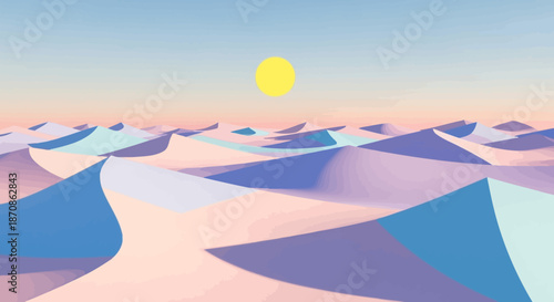 Serene Digital Art of Arctic Icebergs Under a Bright Sun with Soft Pastel Sky