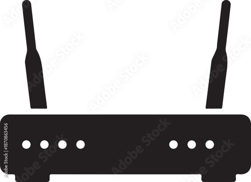 Wireless router icon with antennas isolated on white background