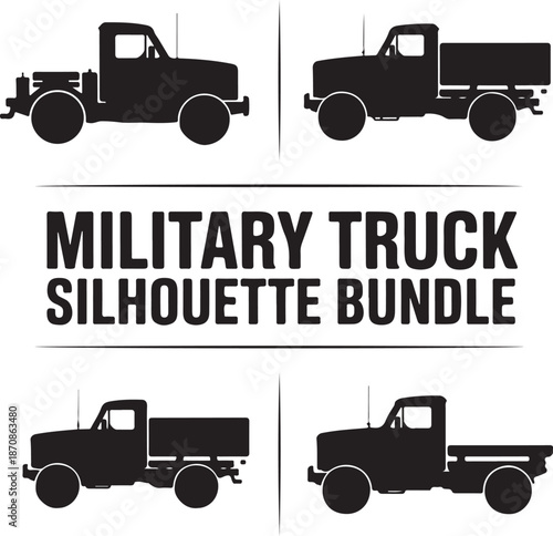 Military truck silhouettes on white background