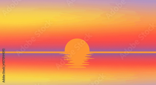 Beautiful sunset over calm ocean with vibrant colorful sky and reflective water surface