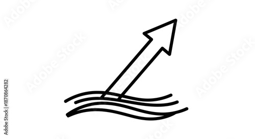 abstract upward trending arrow emerging from water waves representing growth and progress