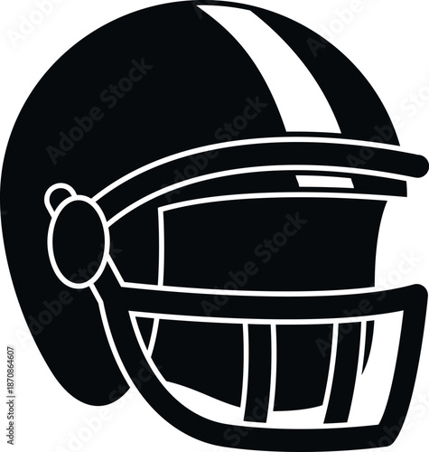 Black silhouette of an american football helmet with white stripe and facemask