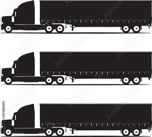 semi truck silhouettes in three different positions side view