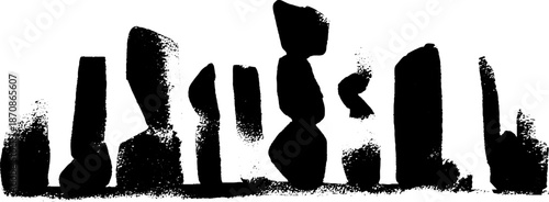 Mysterious easter island moai silhouettes against white background