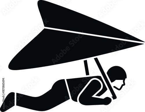 Hang gliding man in silhouette flying, enjoying extreme air sports recreation