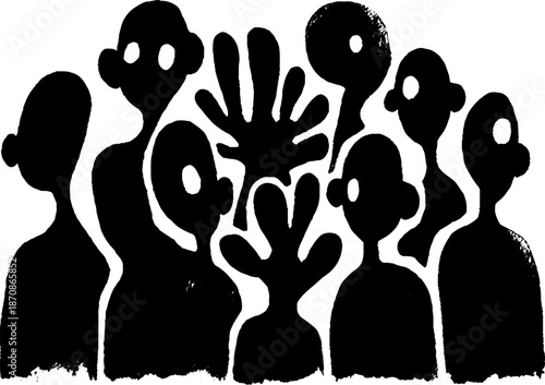 Abstract silhouettes and leafy shapes artwork in black and white