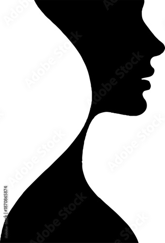 Abstract silhouette of a female profile in black and white