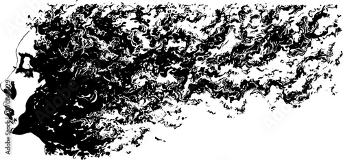 Abstract flowing hair design with female profile silhouette