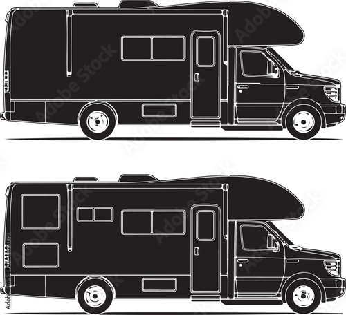 two motorhomes with awning extended  recreational vehicle