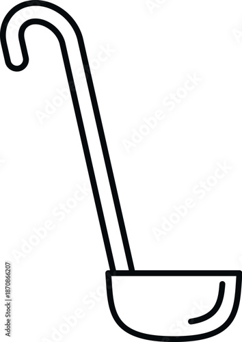 Kitchen ladle for serving soup and gravy in outline vector style