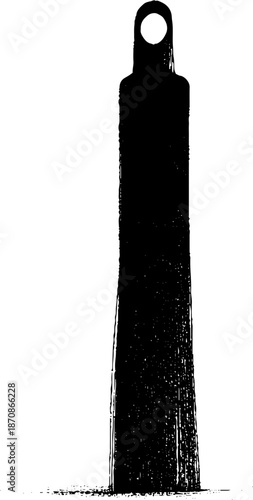 Abstract black silhouette of tall hooded figure on white background