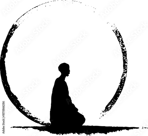 Silhouette of a meditative figure in zen circle