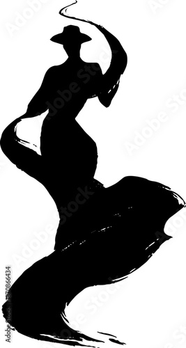 Elegant silhouette of female flamenco dancer in flowing dress
