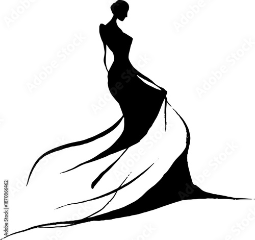 Elegant silhouette of female figure in flowing gown