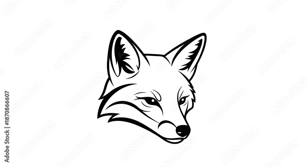 Obraz premium Black and White Fox Head Illustration.