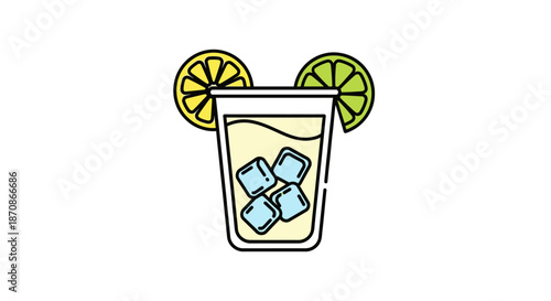 Cocktail Glass with Ice and Lime.