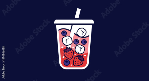 Boba Milk Tea with Strawberries and Boba.