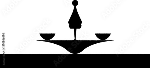 Minimalist silhouette art of person balancing on scale