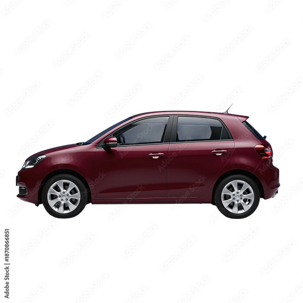 Fototapeta premium Red hatchback car with silver alloy wheels