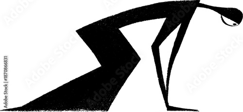 Abstract silhouette of contemplative figure in minimalist black and white design