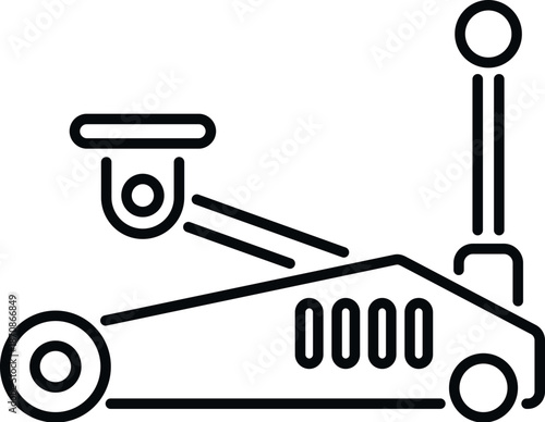 Outline icon representing a hydraulic floor jack used for car repair and maintenance