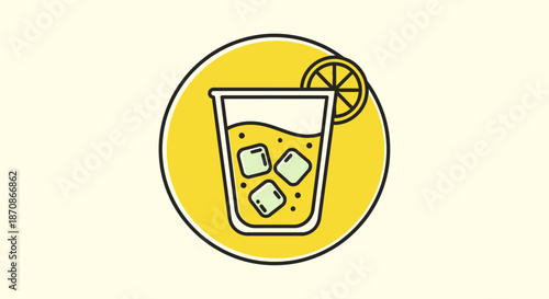 Glass of Whiskey with Ice and Lemon.