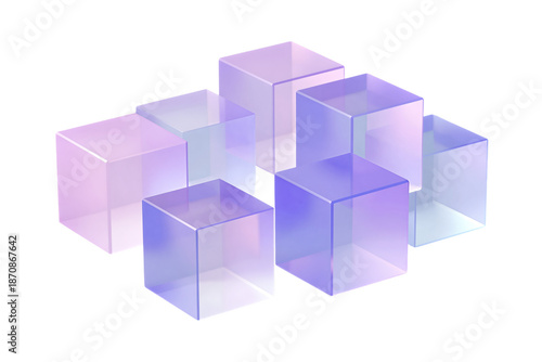 Transparent purple and pink glowing cubes isolated