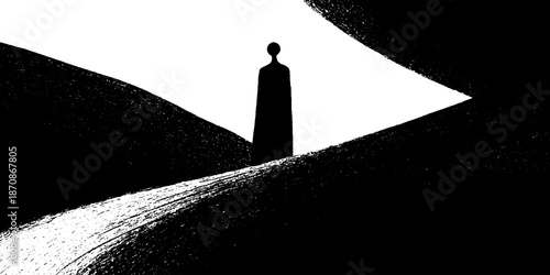 Abstract monochrome silhouette amidst bold black and white landscape