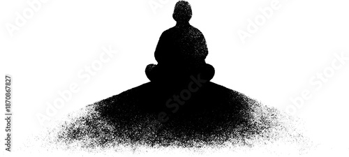 Silhouette of meditative figure in serenity on white background