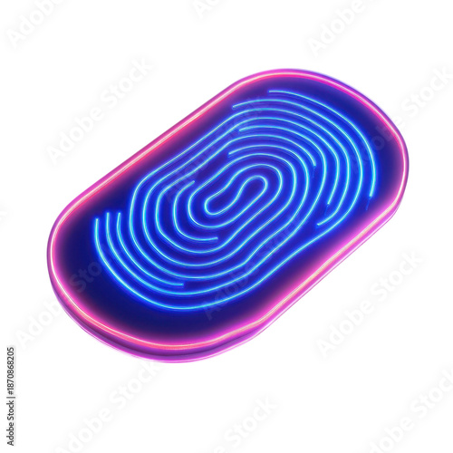 Neon fingerprint glowing oval icon isolated on Transparent Background