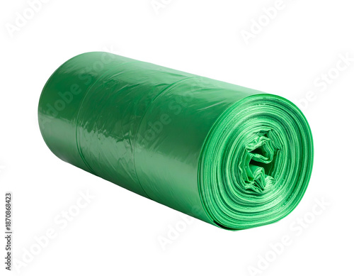 Roll of green trash bags on a dark background