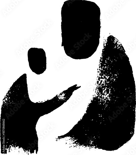 Abstract black and white figures in discussion