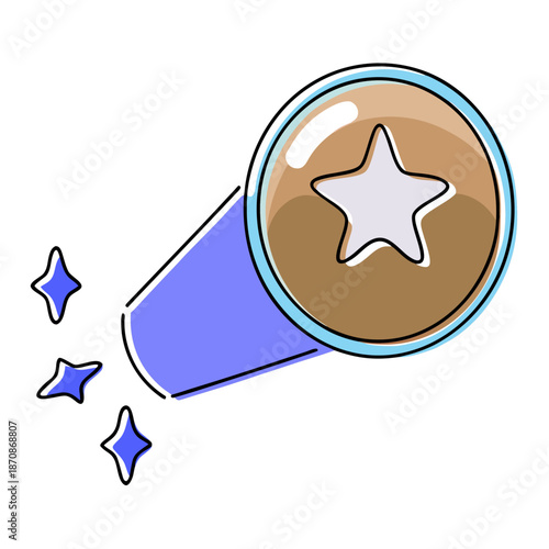 Magical wand with star and sparkles in cartoon style  