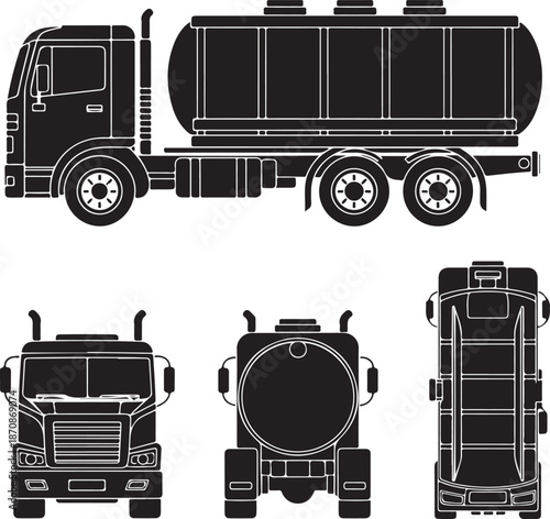 set of tanker truck illustrations in different views