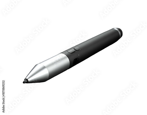 Sleek digital stylus with silver tip, black body, and buttons