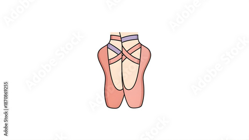 A pair of pink ballet slippers with ribbons tied around the ankle, on a white background