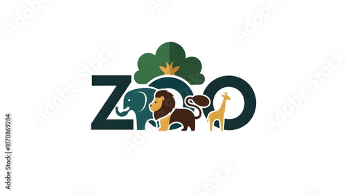 Zoo logo featuring stylized text with elephant, lion, and giraffe silhouettes, symbolizing wildlife and conservation efforts