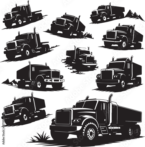 blackandwhite truck silhouettes on white background
