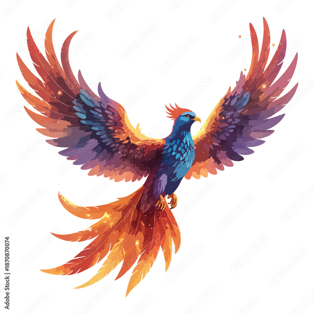 Obraz premium Vector illustration of a wild peacock feather, bird of paradise, and pheasant isolated on white with flying eagle wings and cartoon animal character design for a nature tattoo art logo symbol