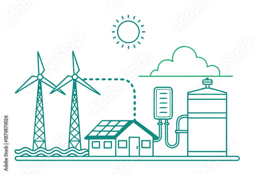 Renewable Energy System with Wind Turbines and Energy Storage Vector