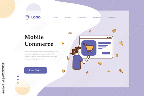 Flat Linear E-commerce Landing Page Illustrations, Modern Outline E-commerce & Business Vector Pack