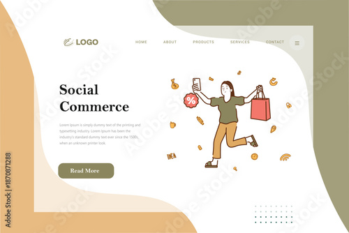 Flat Linear E-commerce Landing Page Illustrations, Modern Outline E-commerce & Business Vector Pack
