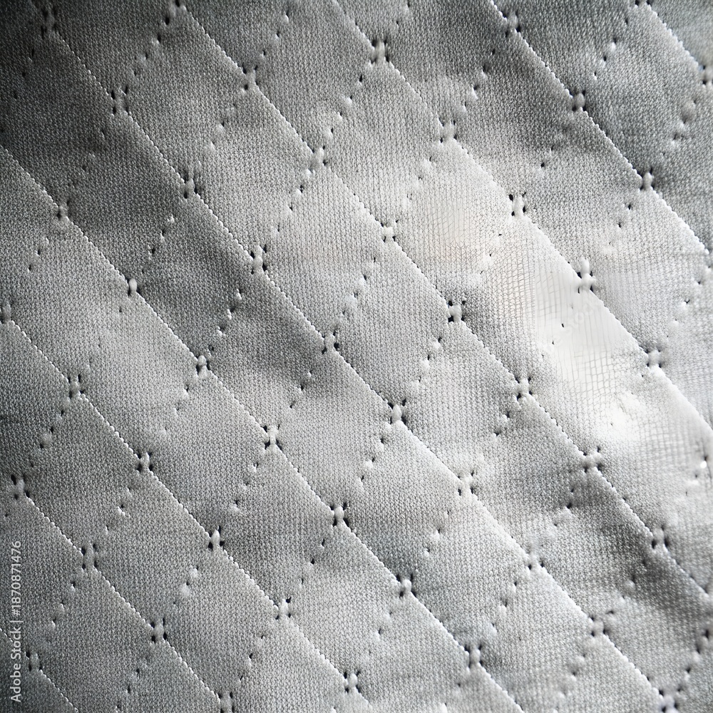 Obraz premium Quilted fabric texture with diamond stitch pattern and perforated intersections on soft cushioned surface